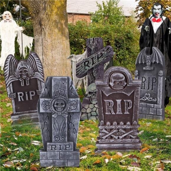 17” Halloween Foam RIP Graveyard Tombstones, 5 Pack Tombstone - Picture 6 of 8